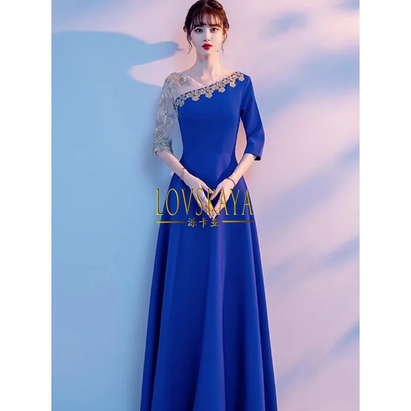 New Grand Choir Performance Gold Dress Long Dress Female Annual Meeting Host Evening Dress Long Style