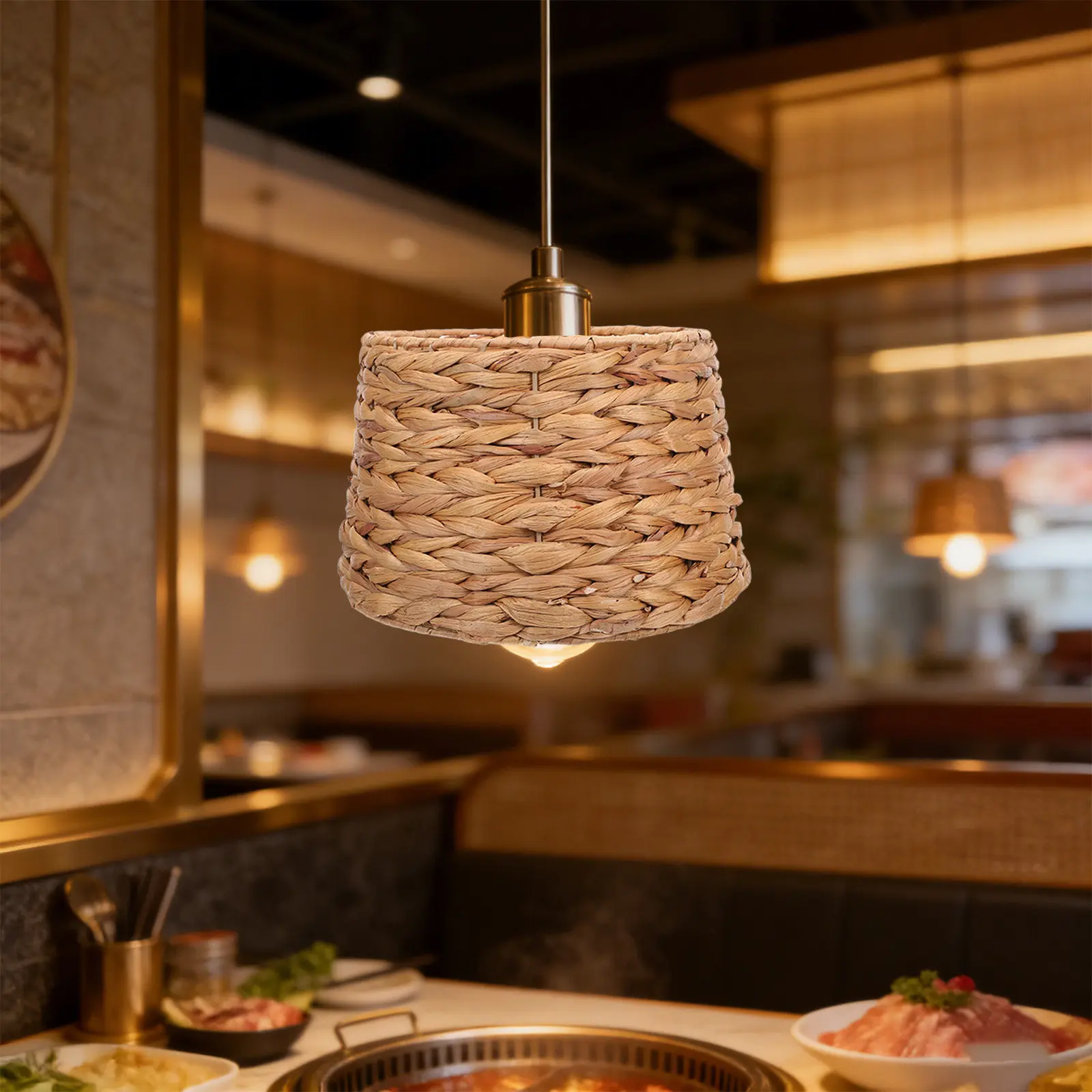 Seagrass Drum Lampshade 42Mm Hole Diameter Vintage Wicker Handwoven Pendant Light Shade for Living Room Bedroom Kitchen Rustic