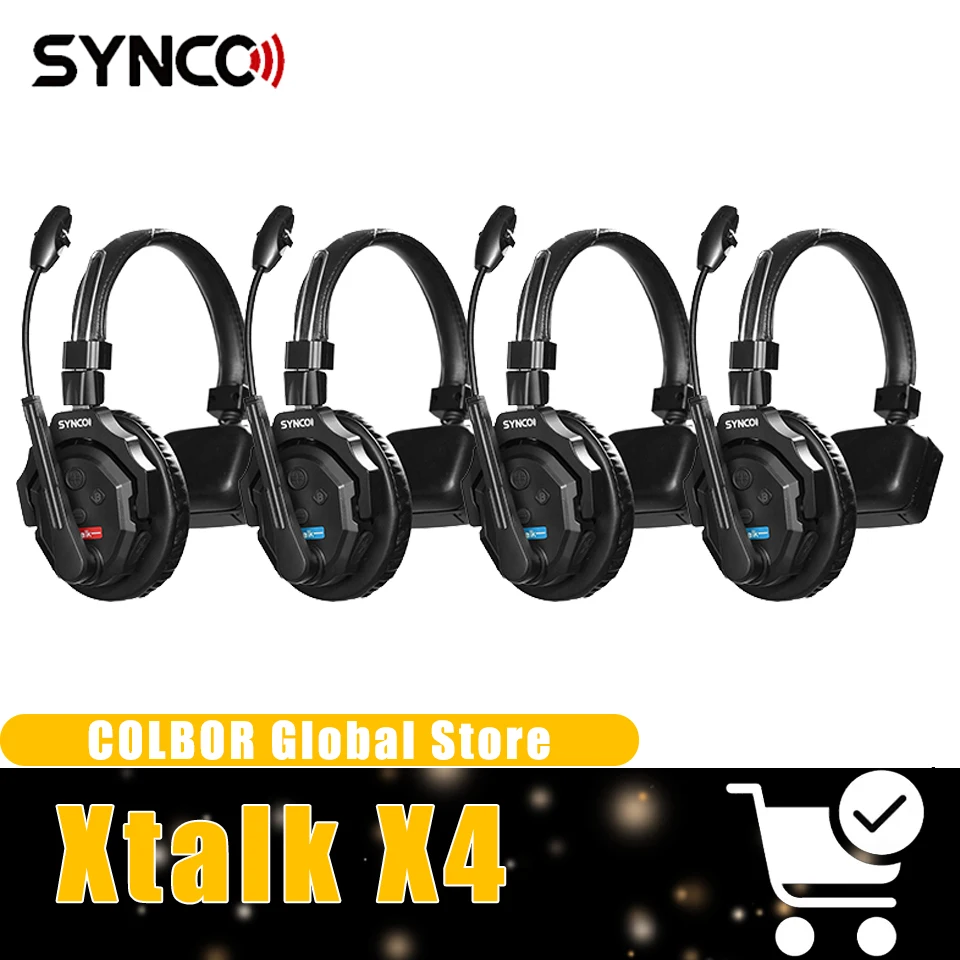 SYNCO Xtalk X4 4-Users 2.4G Wireless Headset Microphone with Smart AEC Technology Expanded Team Communication Intercon System