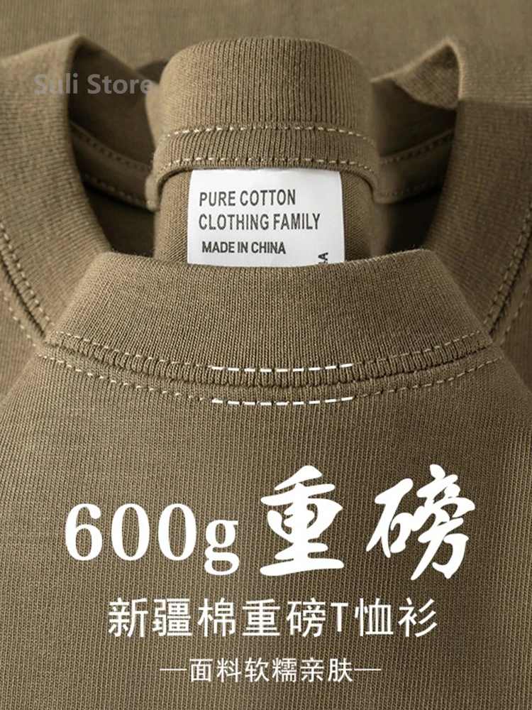600G Heavy Cotton Short-sleeved T-shirt for Men and Women with The Same Loose Round Neck Simple Navy Blue Bottoming Shirt image 5