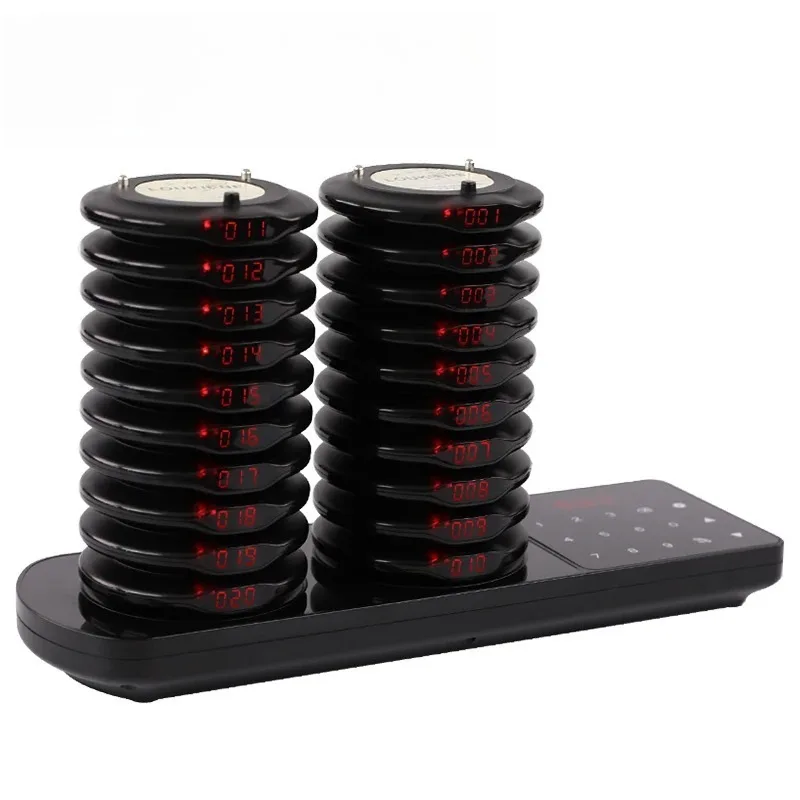 

Wireless Restaurant Pager System Dual Charging Base Wireless Calling System Coaster for Food Truck Church Clinic Coffee Shop