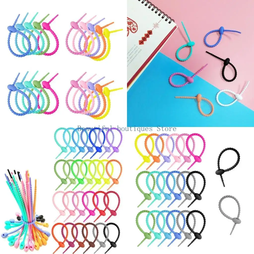 U4LF Silicone Reusable Bag Wire Candy Colored Wire Ties for Bundling and Crafting