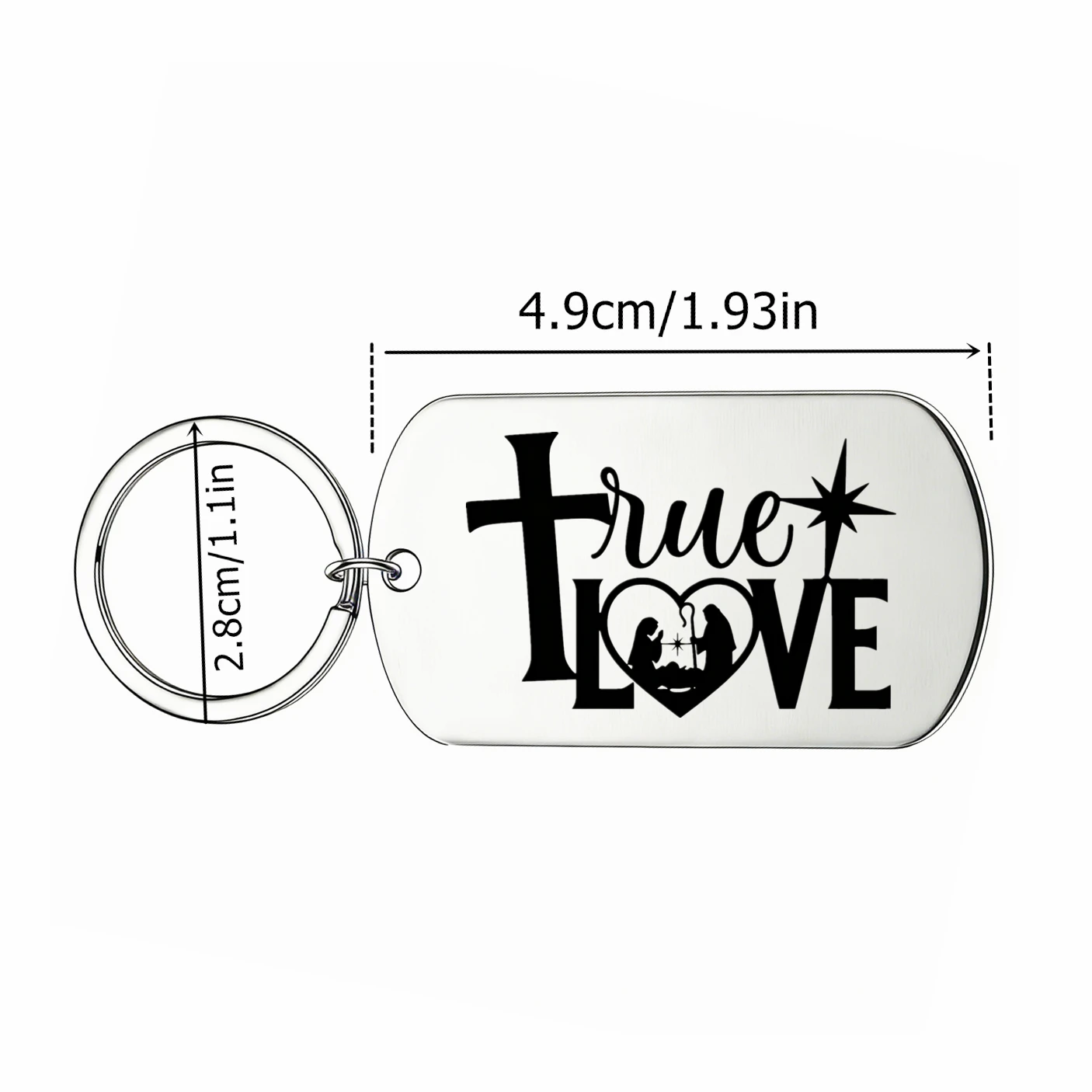 1pc Stainless Steel Laser Engraved Keychain True Love Cross Nativity Birth of Jesus Christian Religious Keyring Gift For Men Son