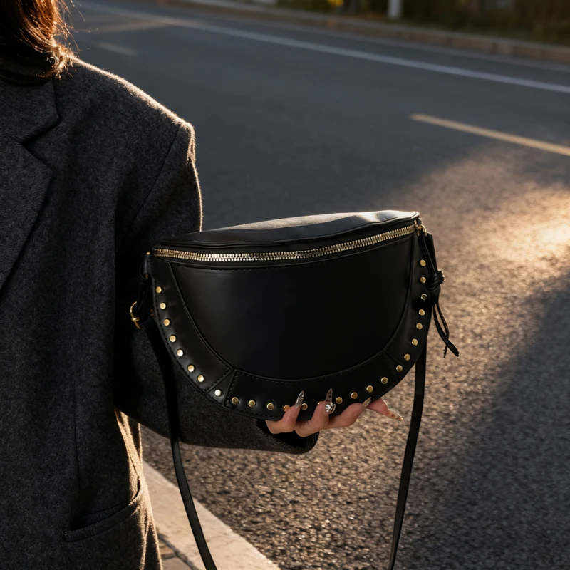 حقيبة كروس ريترو برشام للنساء بلون سادة وسعة كبيرة ومتعددة الاستخدامات وحقائب صدر من الجلد الناعم للسفر بكتف واحد #3