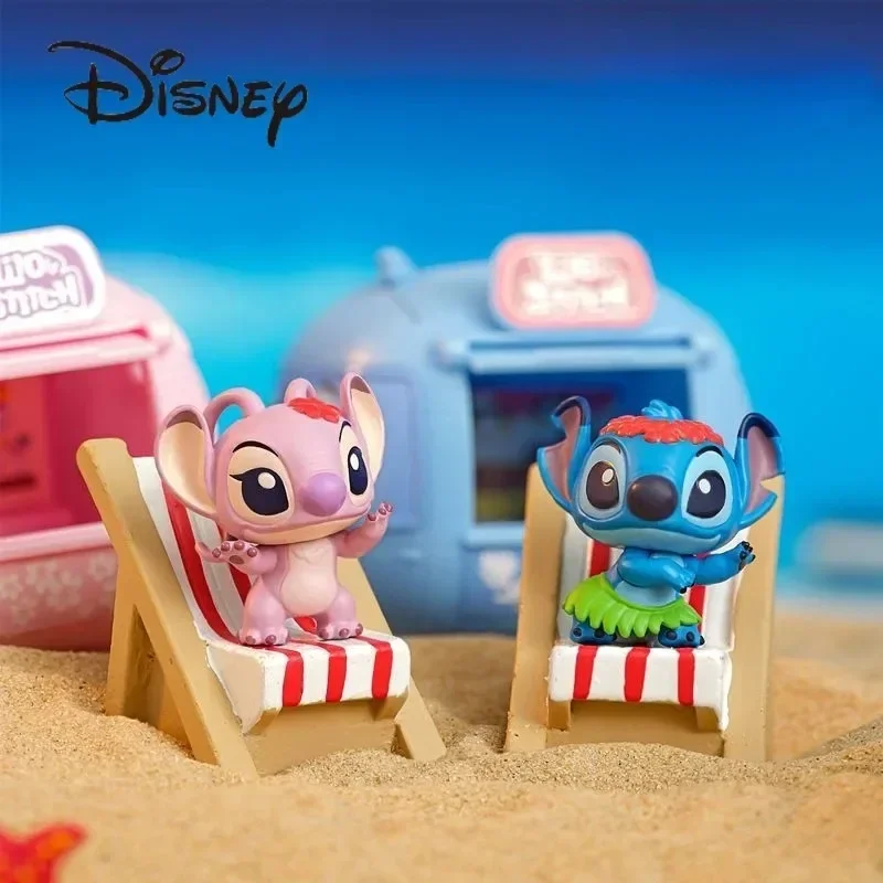 Kawaii 6PCS New Disney Lilo and Stitch Stitch Travel RV Surprise Blind Box Mystery Gift Desktop Figure Ornament Cartoon Doll