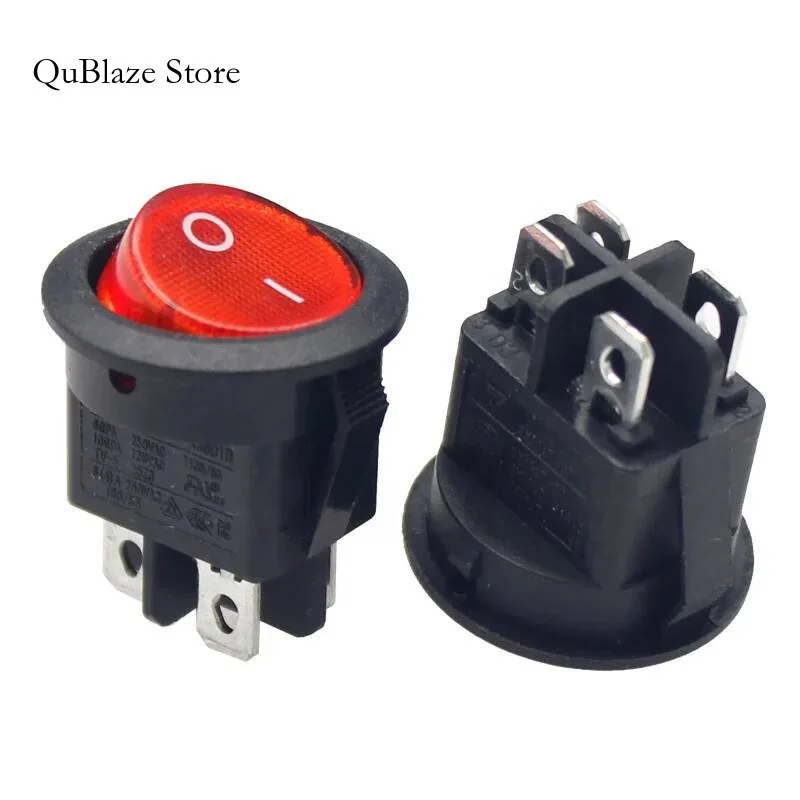 

250V 6A 8A Round Red Toggle LED Rocker Switch On-Off Control SPST 4 Pins For Eice Cooker Kettle