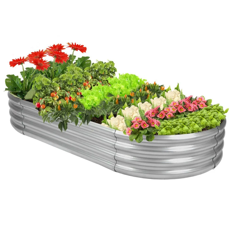 Oval Metal Planting Box Multi-Specification Galvanized Plate Combined Vegetable Planting Tank Outdoor Gardening Large Planting P