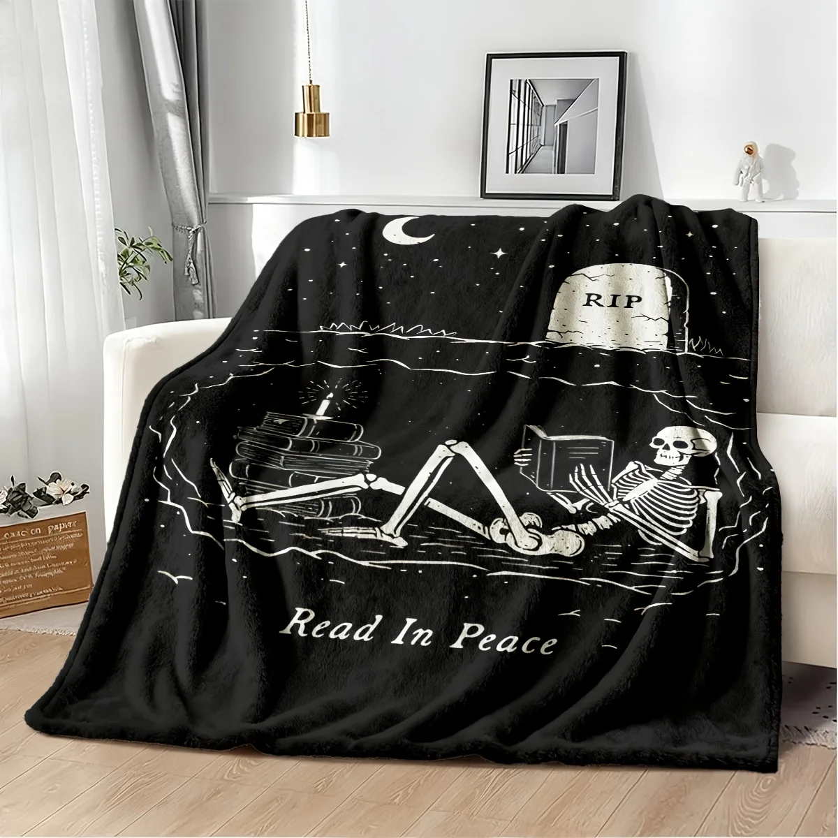 Gothic Skull Halloween Nap Blanket Dark Aesthetic Celestial Night Sky Throw Cozy Horror Decor Gift for Her Xmas Spooky Season