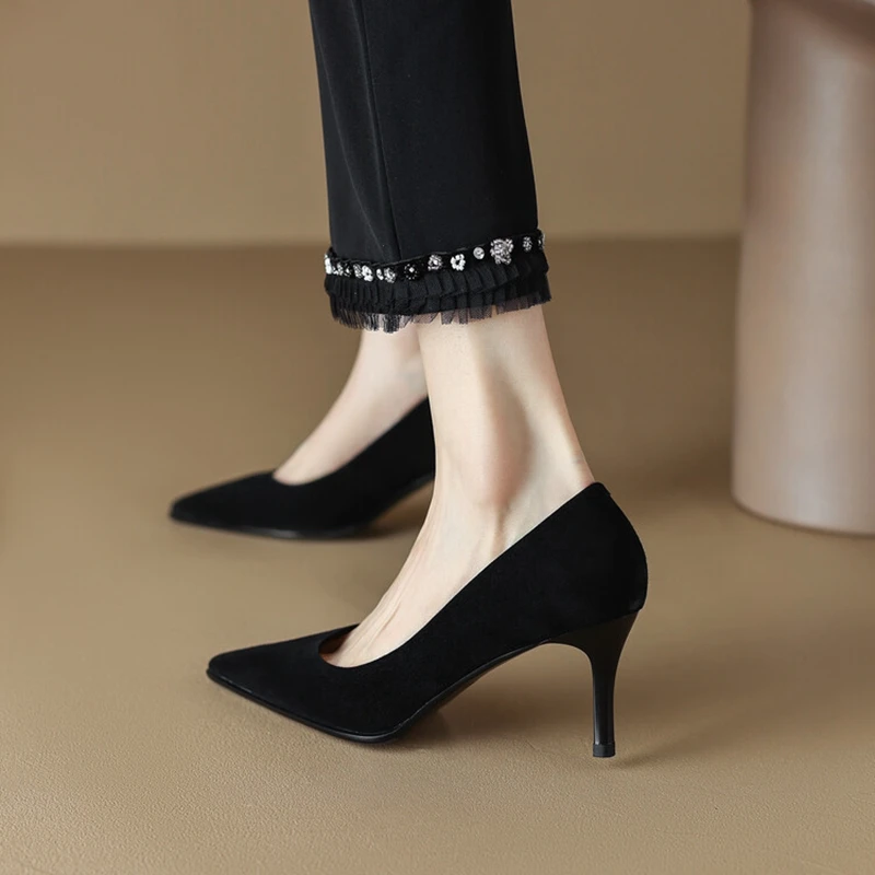 NEW Spring Women Shoes Pointed Toe Thin Heel Pumps for Women Sheep Suede High Heels Green Women Stiletto Heels zapatos de mujer