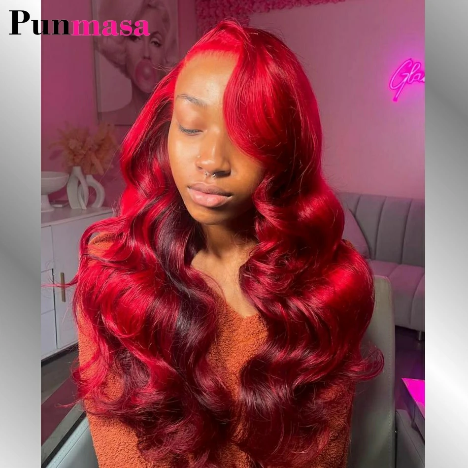 Burgundy Red Highlight Colored Body Wave 13x4 13x6 Lace Frontal Wigs Human Hair PrePlucked 5x5 Lace Closure Wigs For Black Women