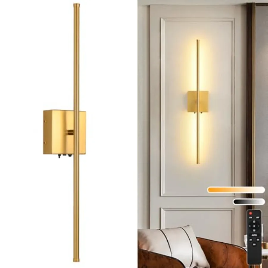 

Rechargeable Battery Operated Wall Sconces 11000mAh Wireless Brushed Gold Wall Lights with Remote Control 350°Rotate Dimmable W