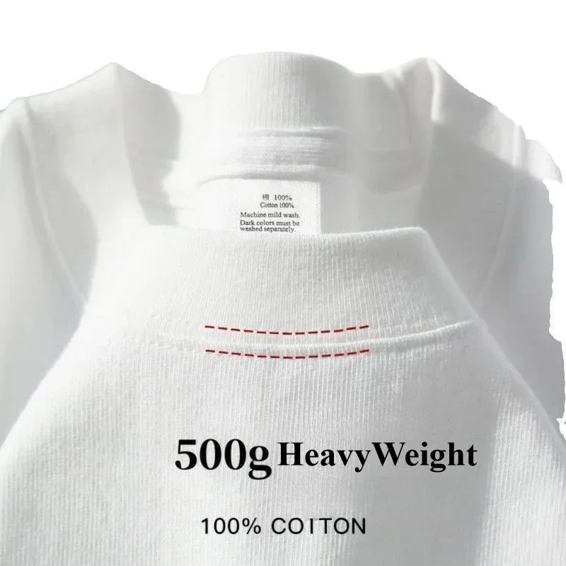 500grams T Shirts Oversized Loose Heavy Weight Cotton Solid Drop Shoulder Short Sleeve T-shirt Men for Summer