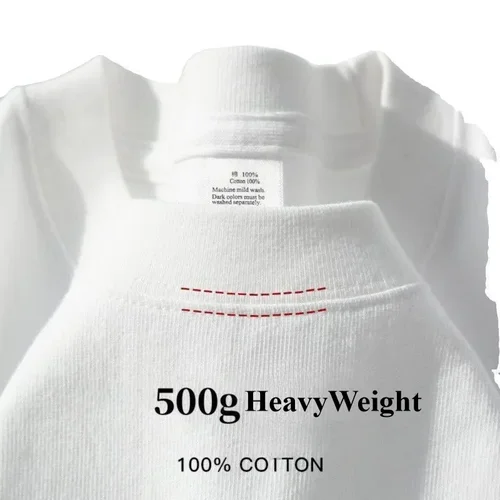 Imagen 2 del producto Camisetas de 500 gramos, camiseta de manga corta holgada y pesada de algodón liso con hombros caídos para hombre para verano