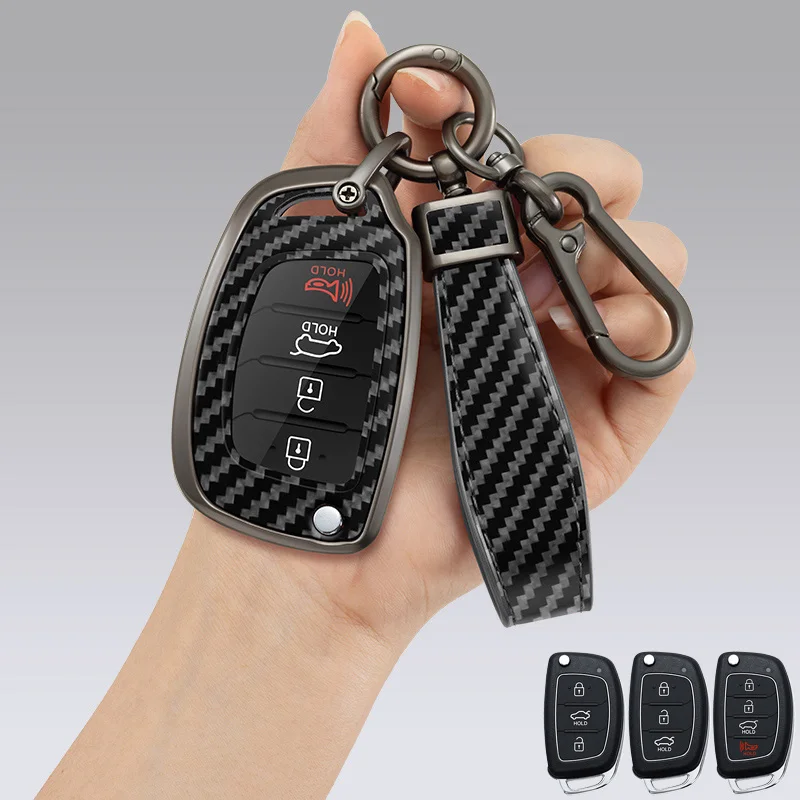 

Zinc Alloy + Leather Carbon Style Car Key Case Cover For Hyundai Solaris Verna ELANTRA Santa Fe i10 i20 i30 i35 i40 IX35 IX45