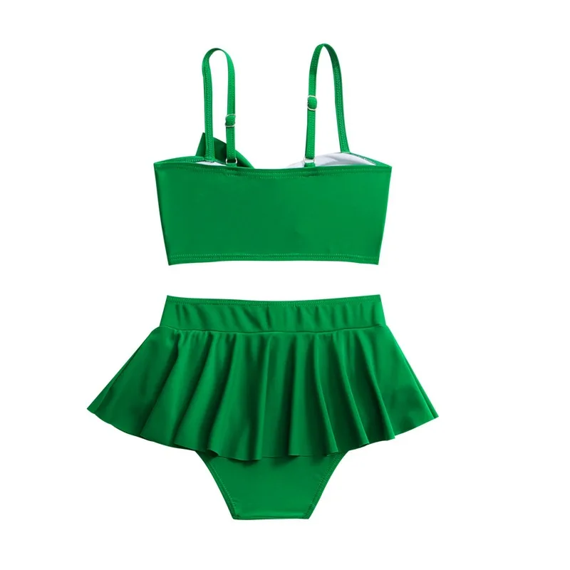 Girls Bow Bandeau Bikini Two Pieces Swimsuit Kids Ruffle Skirt Children\'s Swimwear 5-14 Years Teenager Bathing Suit Beach Wear