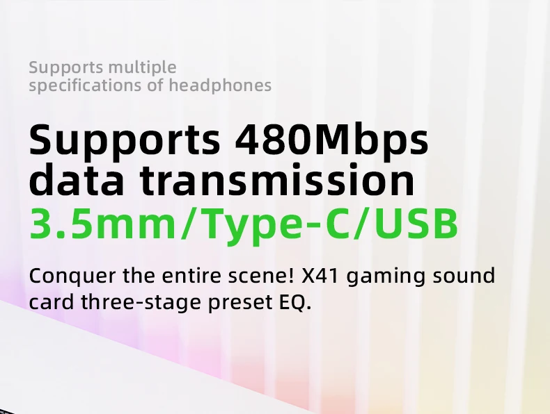 PIVA 4 in 1 Game Sound Card Adapter Docking Station Type-C PD60W DAC 32bit/384kHz 3.5MM USB2.0 3-stage EQ Tuning RGB for PUBG