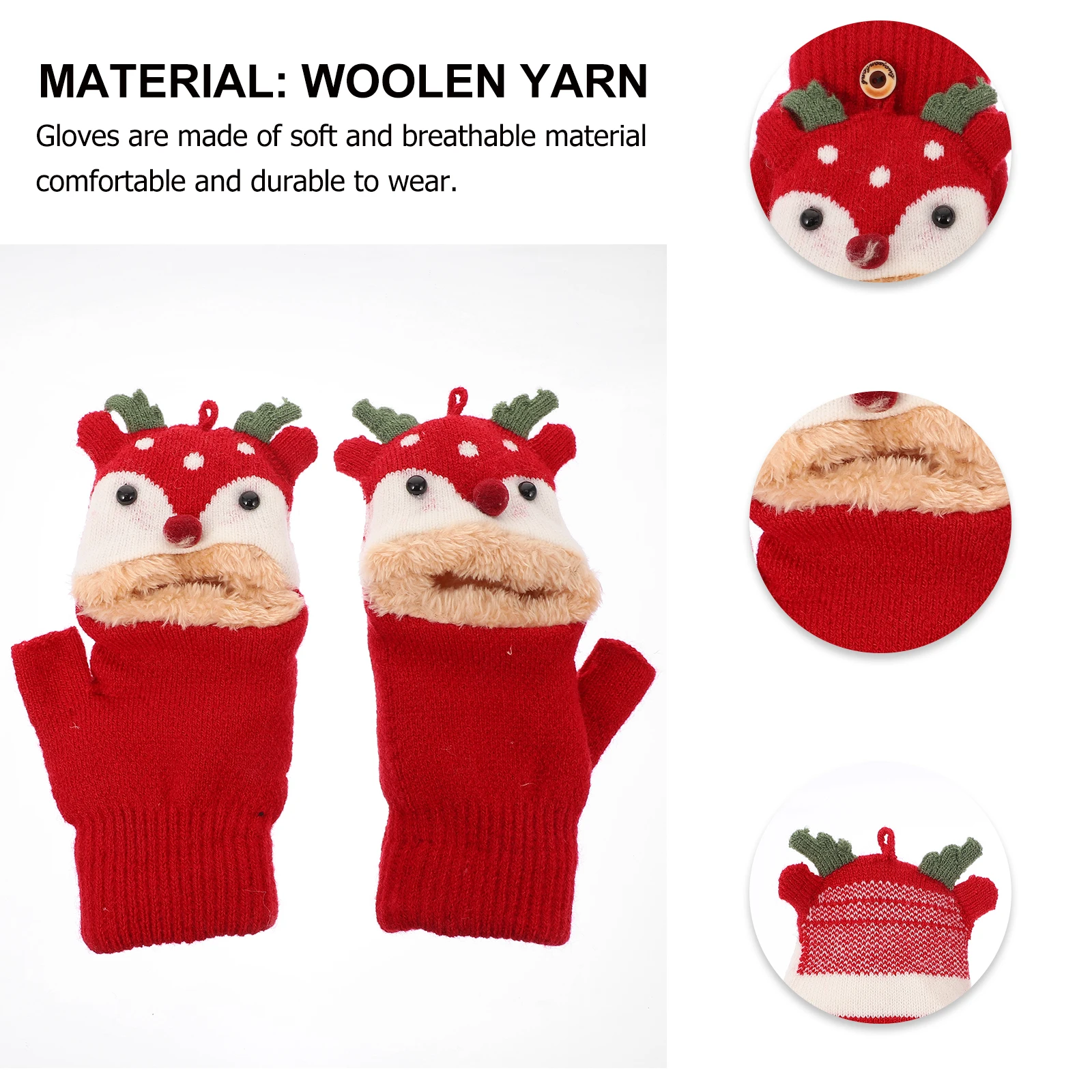 

1 Pair Kids Adorable Windproof Warm Half Finger Gloves Breathable Durable Outdoor Winter Gloves For Boys Girls