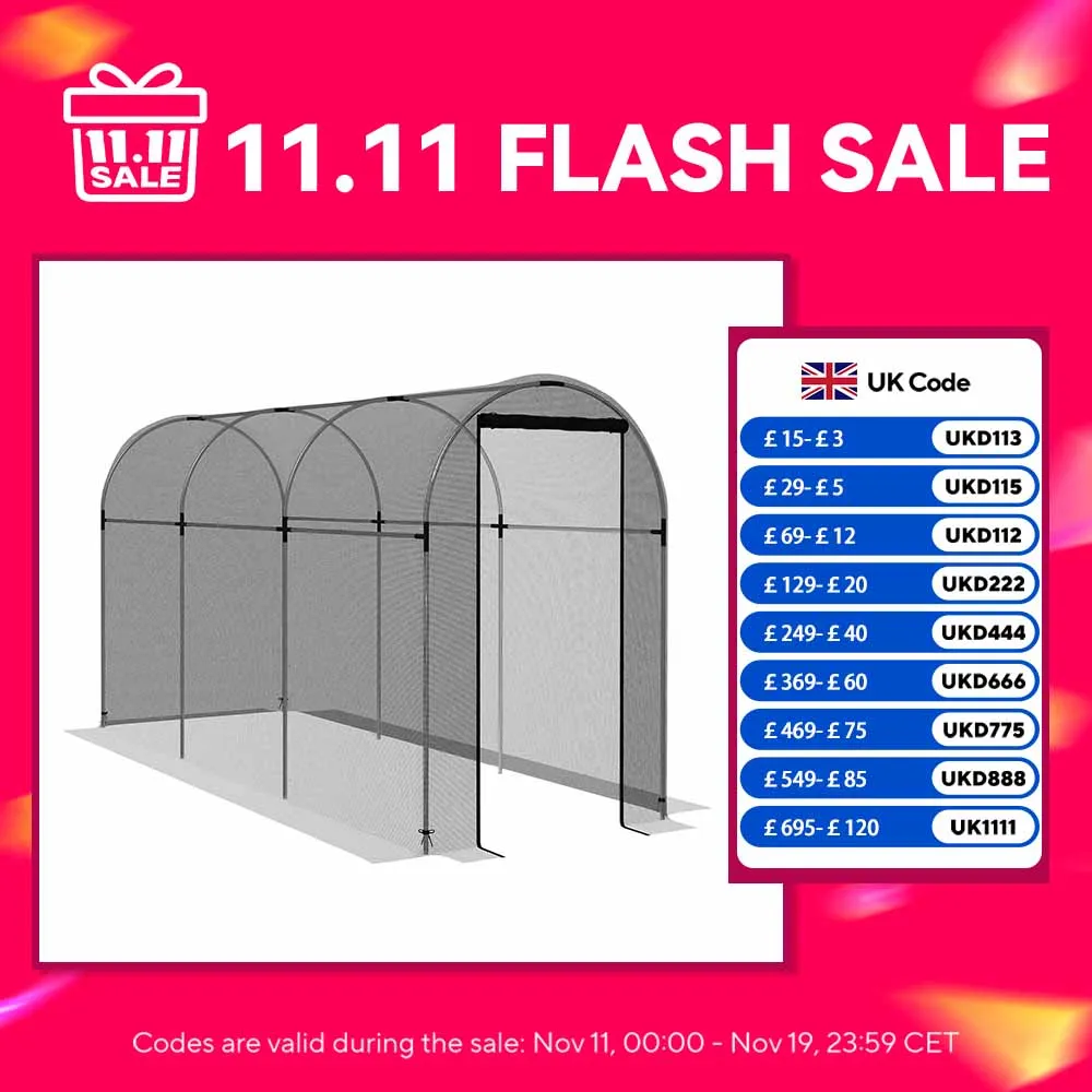 Outsunny Fruit Cage Bird Netting, Heavy Duty Fruit and Vegetable Protection Tent with Door, Black