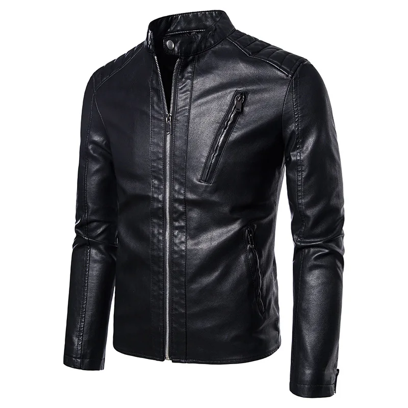 

Trendy British Style Men's Faux Leather Motorcycle Jacket Casual Stand Collar Outdoor Cycling Quality Cross-border Product