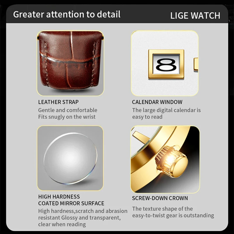 LIGE New Fashion Luxury Mens Watches Business Casual Quartz Wristwatches Waterproof Luminous Date Watch Women Clock Reloj Hombre