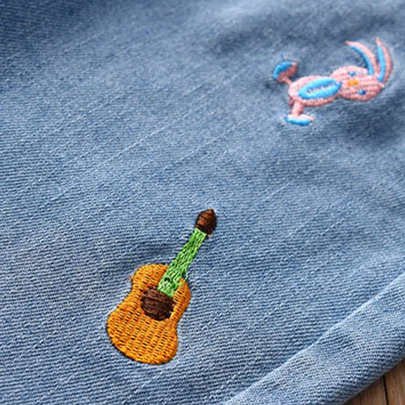 Girls Cartoon Embroidery Jeans 2023 Fashion Autumn New Baby Kids Casual Elastic Waist Pockets Denim Pant Cotton Children\'s Pants