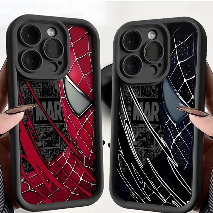 Marvel Spider Man Half Face Phone Case for iPhone 16 15 Pro Max 13 12 11 Pro 14ProMax 16Plus 12Pro ShockProof Cover Funda Capa