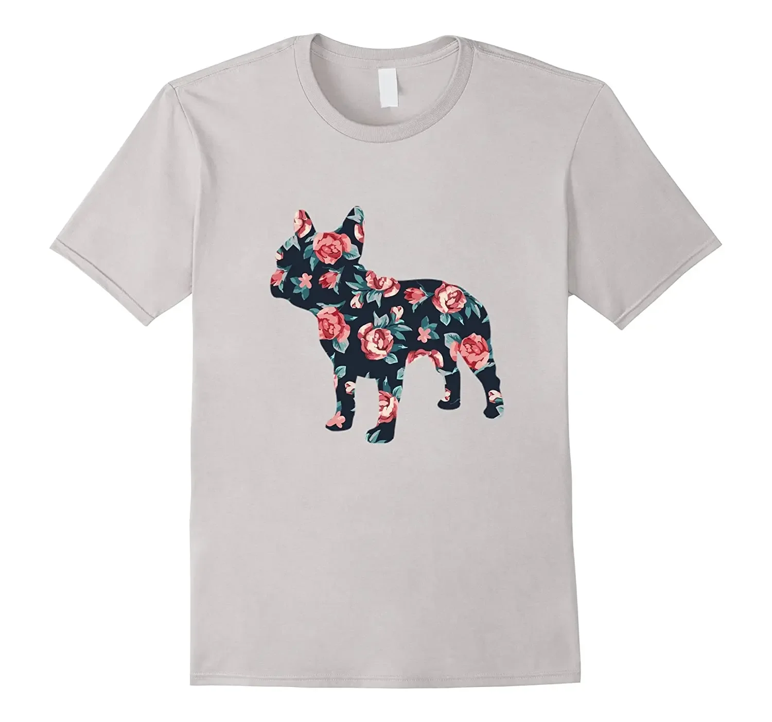 French Bulldog Roses Floral Design T-Shirt. Summer Cotton Short Sleeve O-Neck Mens T Shirt New S-3XL