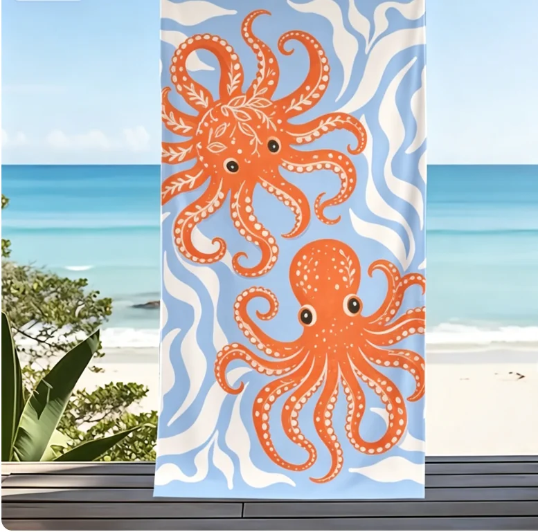 Cartoon Marine Life Beach Towel, Microfiber Absorbent Sandproof Quick Dry Towel for Beach Pool Travel Summer Swimming