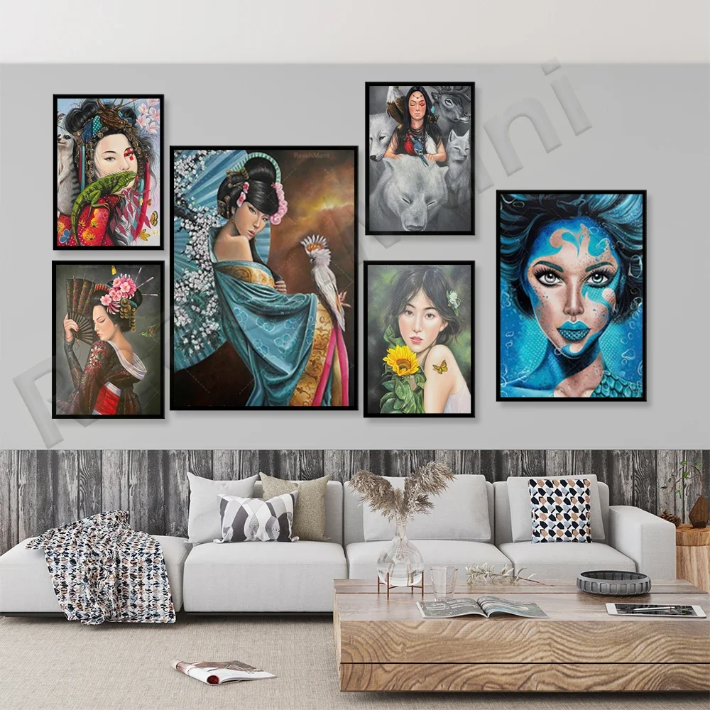 Japanese Geisha Posters, Birds and Plants, Original Native American Unique Art, Venetian Carnival Masks, Japanese Geisha Posters