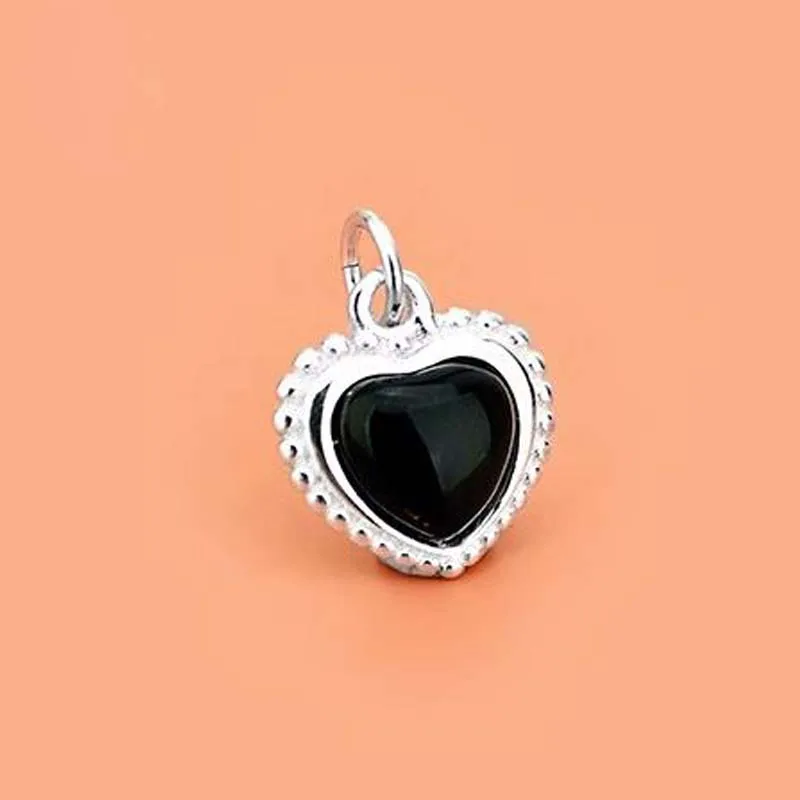Genuine Real Pure Solid 925 Sterling Silver Pendant for Women Black Heart Agate Stone Female Suspension Jewelry