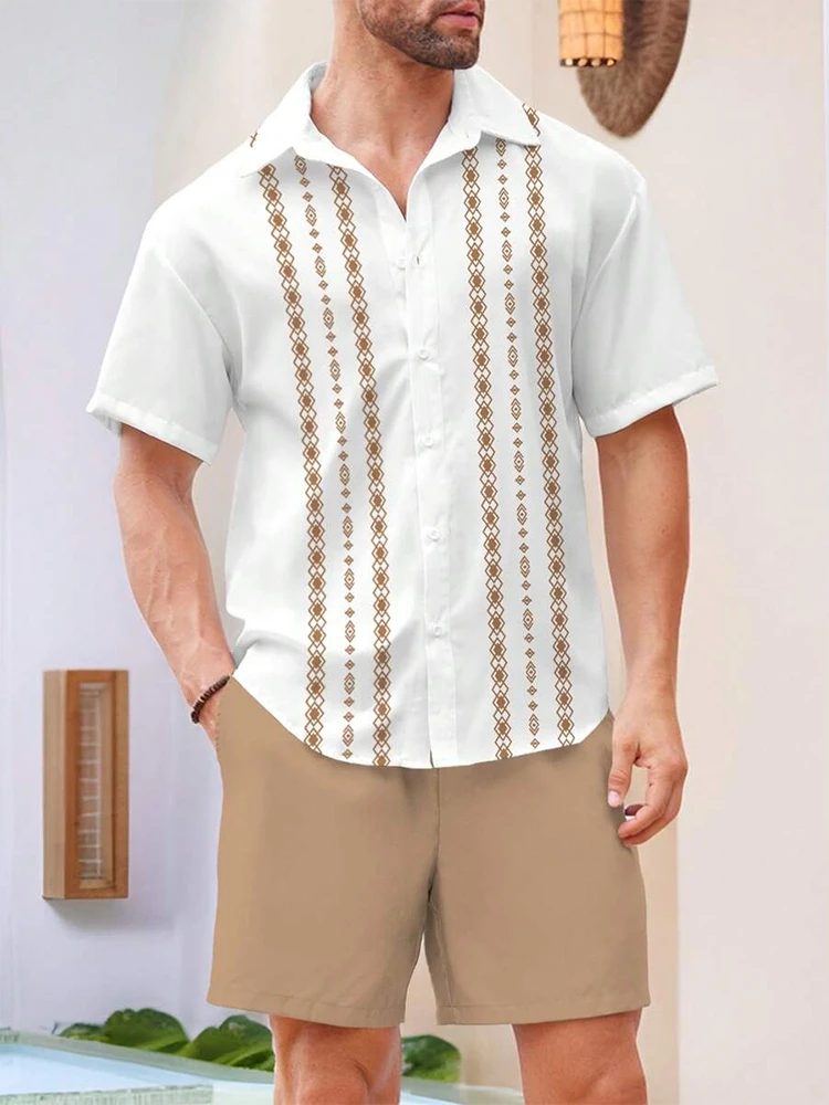 

Summer men's 3D Striped Printed Shirt set, short-sleeved shirt, Beach shorts, streetwear, Hawaiian Clothing