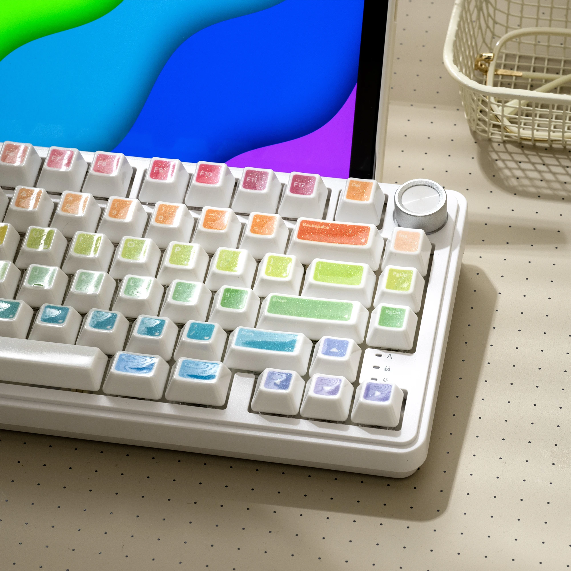 XVX Glitter Rainbow Ceramic Keycaps Cherry Profile 120-Key Cute Color Palette Design