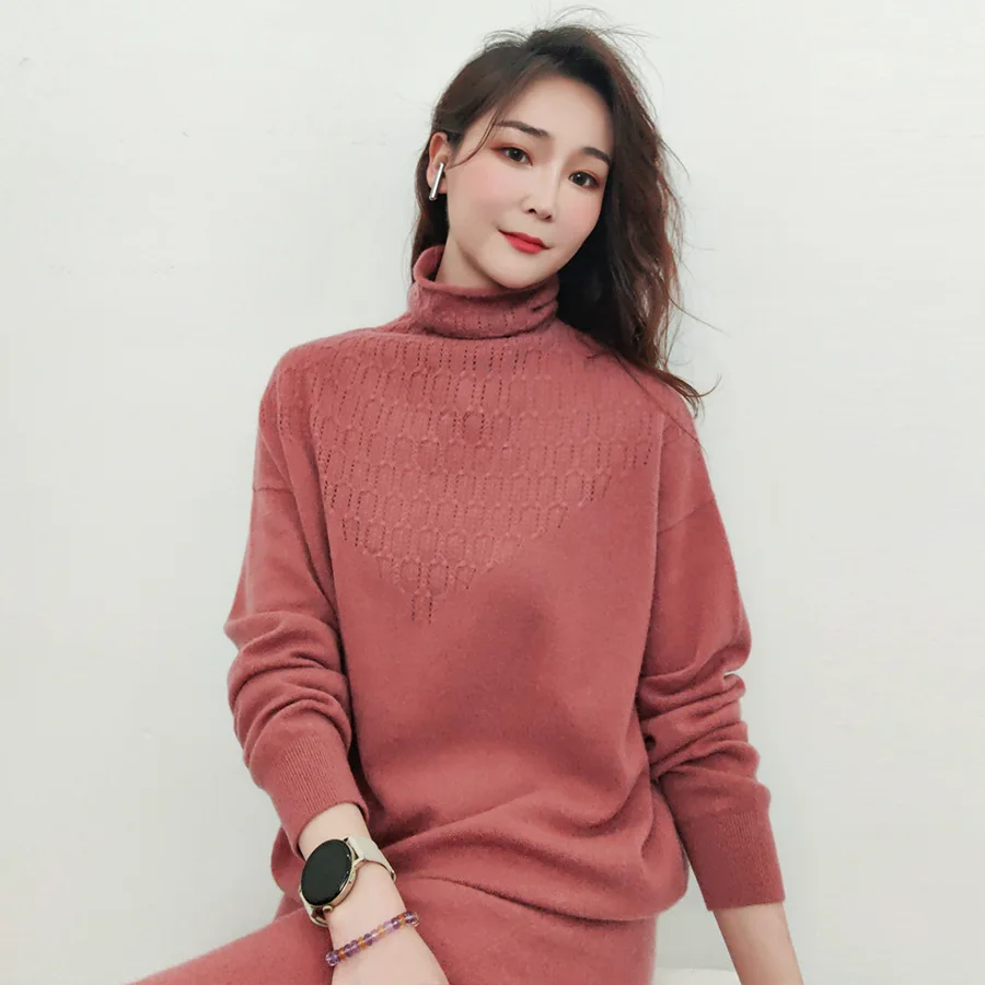 red cashmere knit sweater fashion turtleneck pullover women top winter clothes long sleeve womens clothing luxury vintage ladies