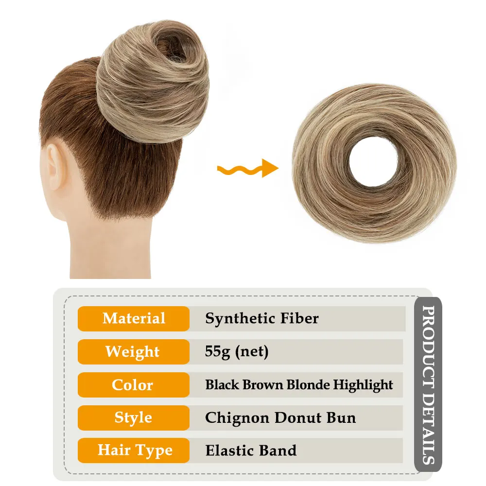 Snoilite-moño de pelo falso para mujer, banda de goma elástica de moño sintético, extensión de cola de pelo Updo, pieza de cola de caballo