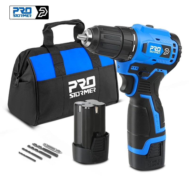 16.8V Brushless Electric Drill 35NM Cordless Driller Mini Driver Screwdriver Li-ion Battery 5pcs Bit Power Drill By PROSTORMER