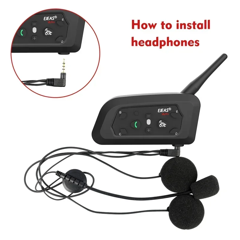 

V6 PRO Bluetooth Motorcycle Helmet Intercom Headset with 1200M BT Interphone Communicator for 6 Riders Waterproof