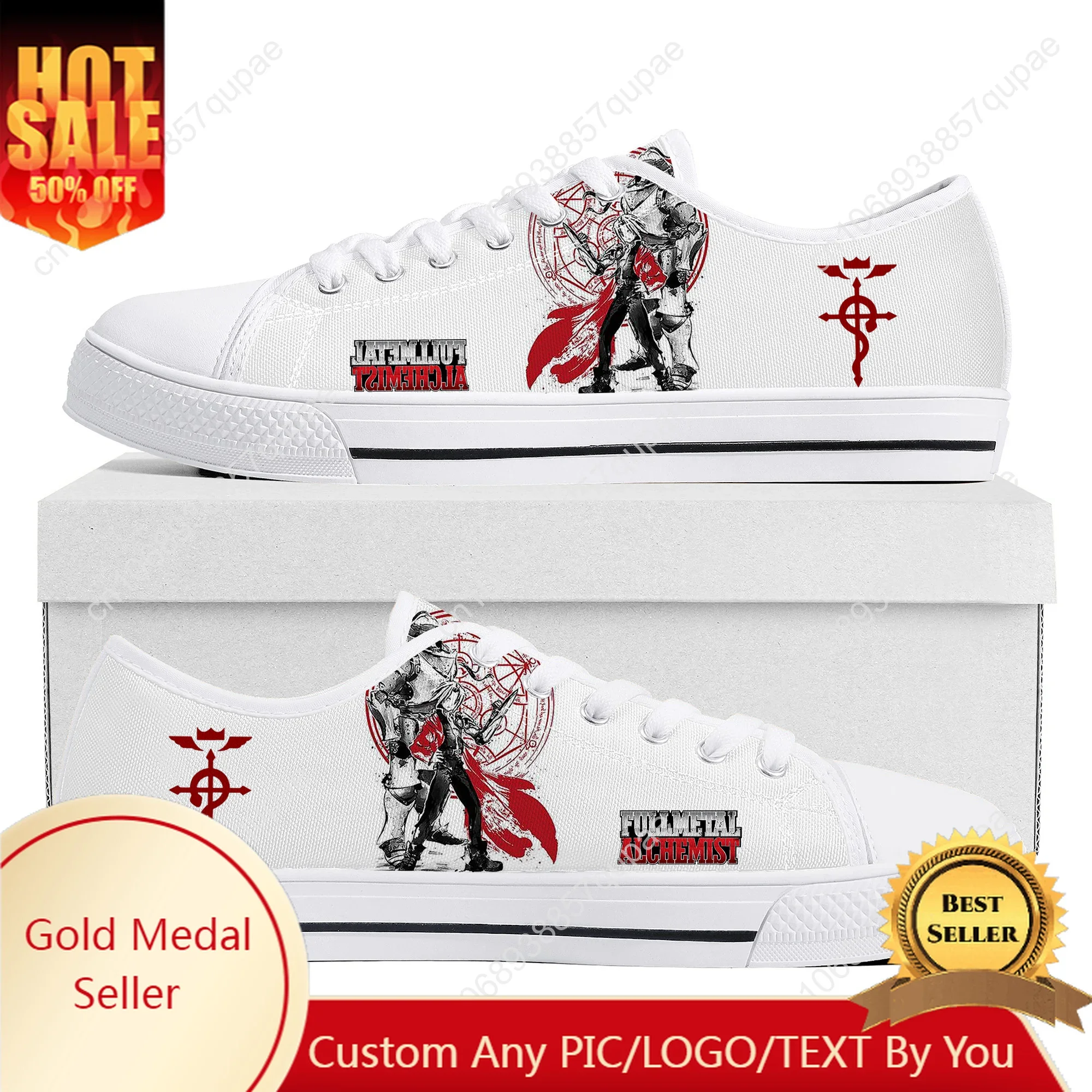 Fullmetal Alchemis Low Top Sneaker Men Women Teenager Canvas High Quality Sneaker Casual Custom Made Shoes Customize DIY Shoe