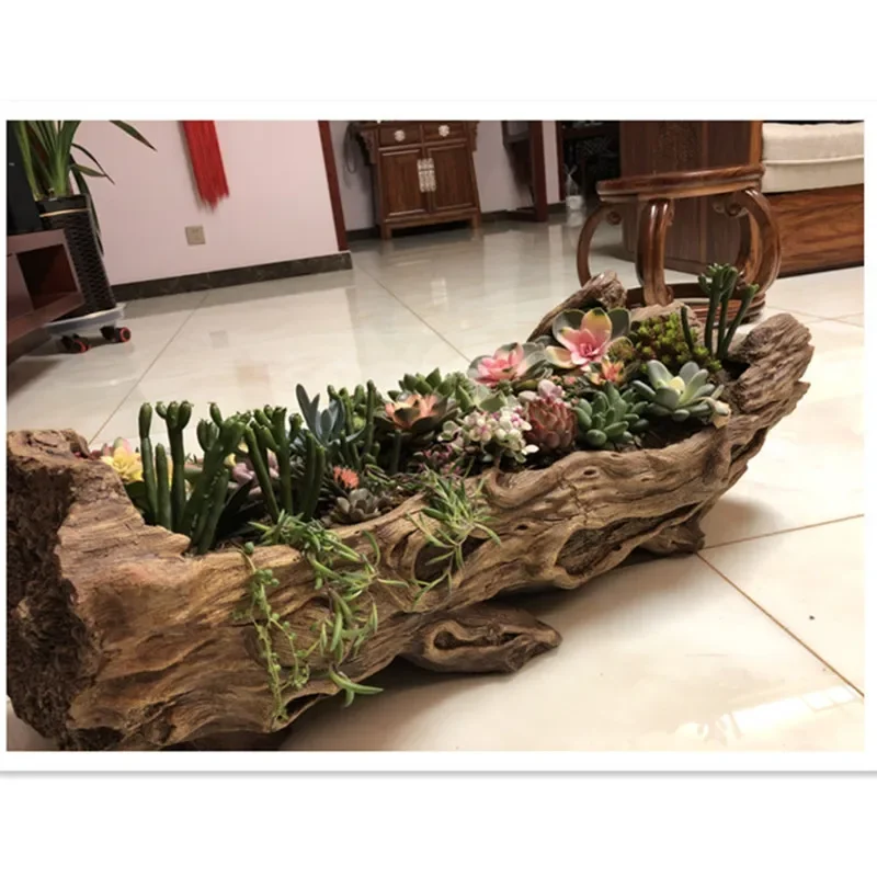 Imitation tree root wood stake, large garden outdoor living room green plant platter flower pot