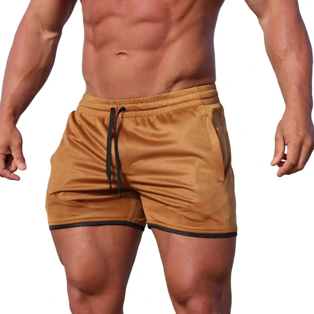 Men Shorts Mid Waist Solid Color Quick Drying Soft Drawstring Design Short Pants for Workout Fitness Daily Wear Men Clothes