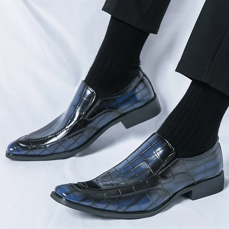 Luxury Designer Men's Royal Blue Black Casual Dress Homecoming Chelsea Shoes Alligator Pattern Loafers Formal Wedding Footwear