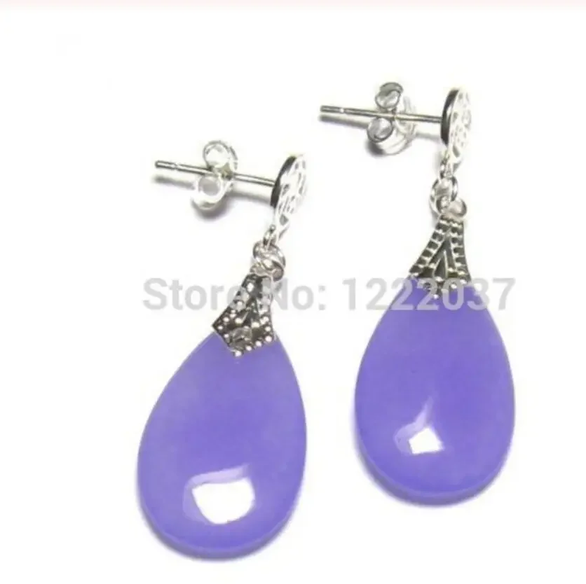 

Natural jade 20X12mm Lavender 925 Silver Good Fortune Post Earrings