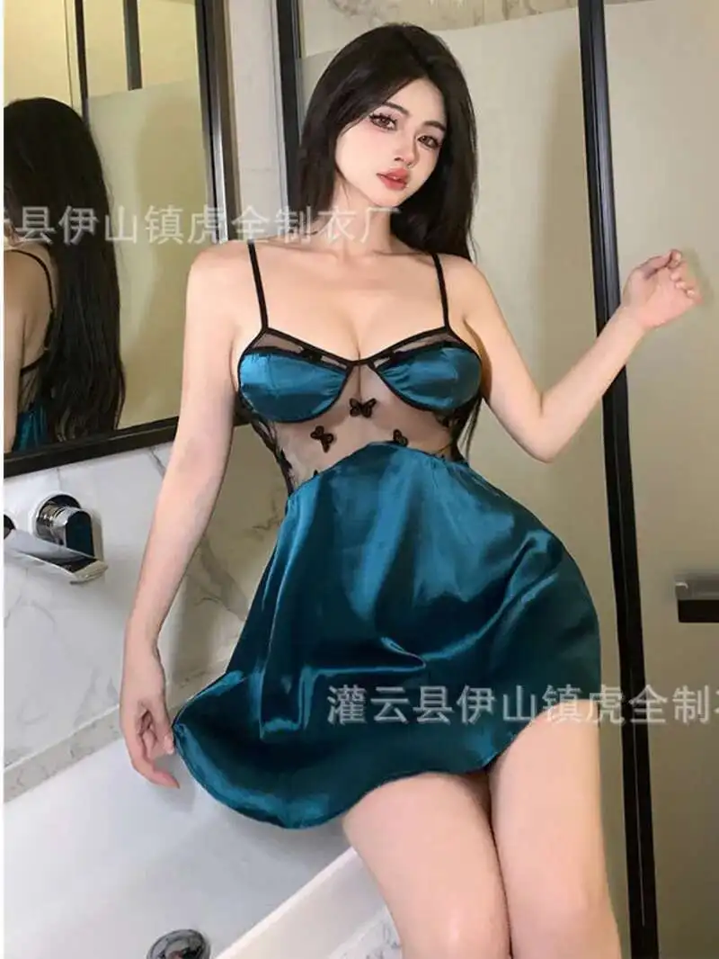 Plus Size New Sexy Perspective Seductive Butterfly Patchwork Suspender Dress Comfortable Smooth Playful Strapless V-neck N4GH