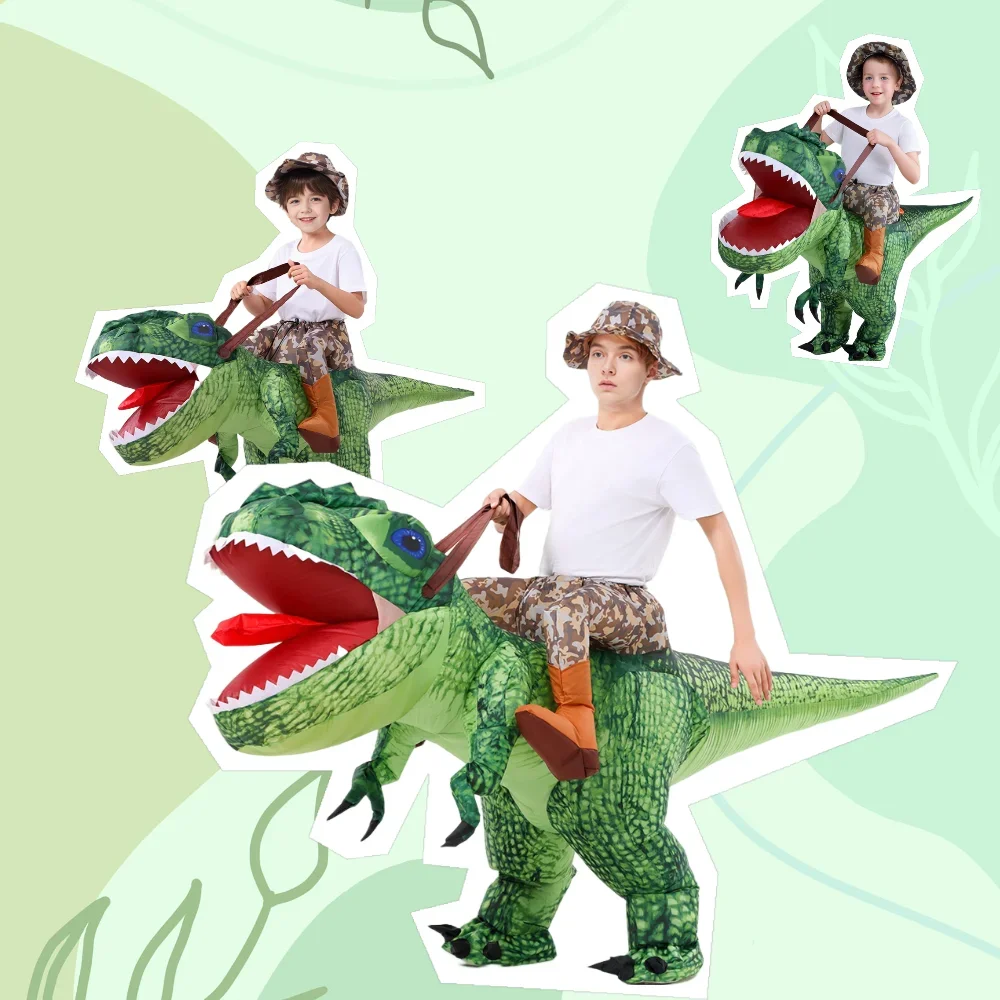 

Adult Child Boys Girls Funny Inflatable Dinosaur Costume Riding Tyrannosaurus Rex Cosplay Fancy Dress Kids Halloween Party