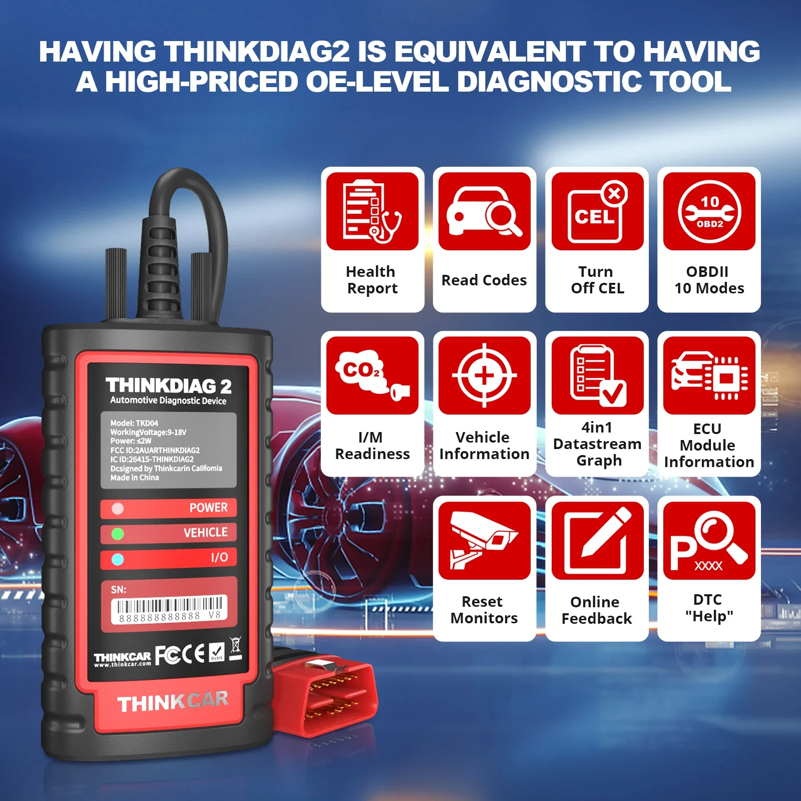 Автомобильный сканер Thinkcar ThinkDiag 2 2024, универсальный двунаправленный контроль, полная система, диагностический инструмент для автомобиля