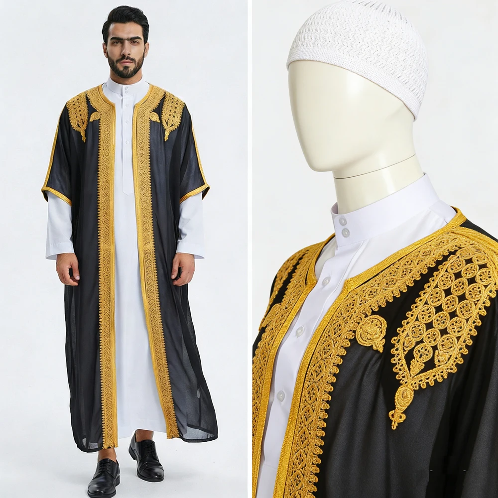 

Мужская мусульманская одежда: джубба, тоба, абайя, кимоно, кафтан, джеллаба, дишдаша, с головным убором. Для Рамадана. Турция, Дубай, Саудовская Аравия. Исламская одежда для молитв.