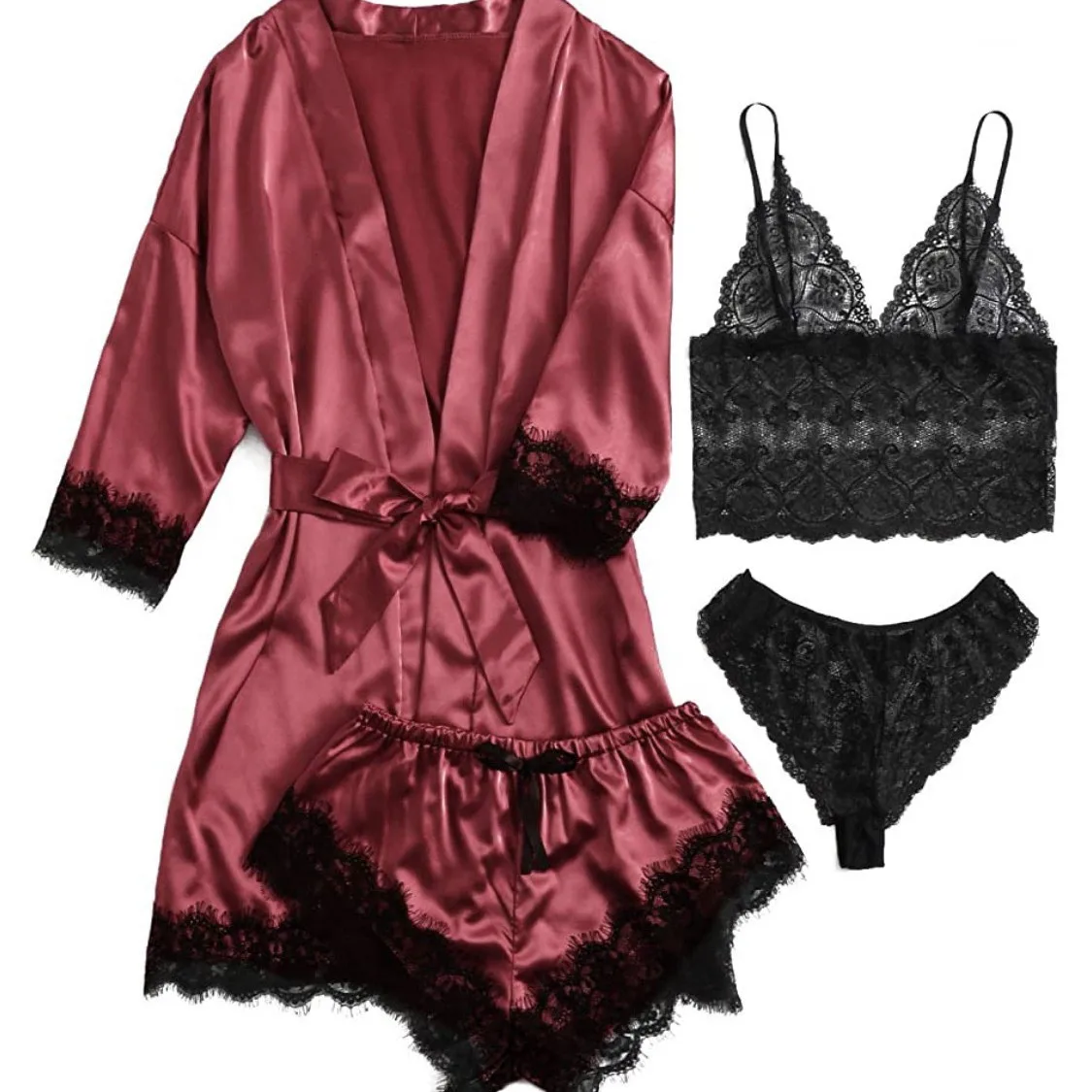 

Women's Summer Sexy Pajama Pants Set Lace Satin With Silk Sleepwear Robe Fashion And Comfortable Nightwear