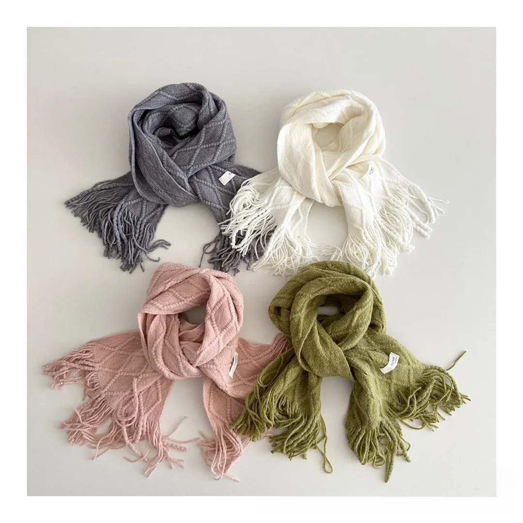 أطفال بنين بنات شتاء دافئ وشاح 0-6Y اكسسوارات الطفل الماس نمط محبوك بلون شرابة الأوشحة لملابس أطفال #5