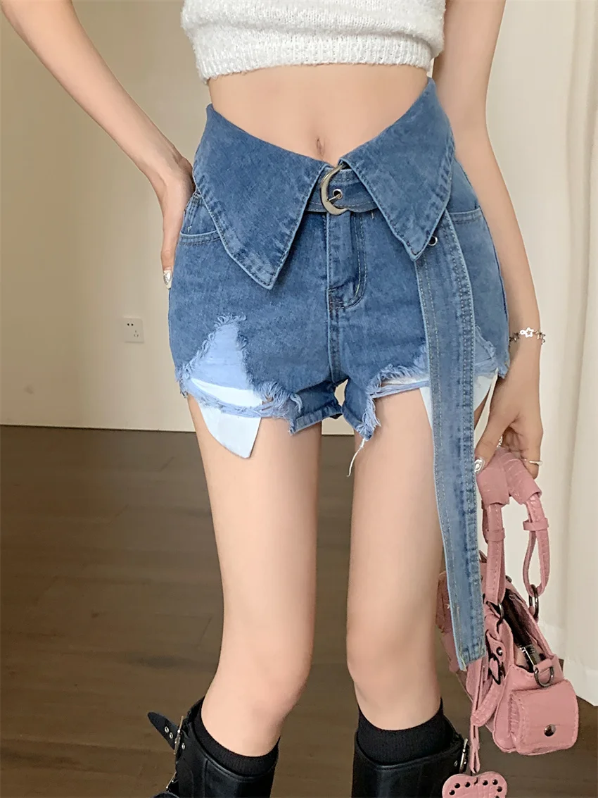 

PLAMTEE New High Street jeanswear Shorts Chic Women 2023 Loose Hot Girls Party Summer OL Denim Night Club Casual Office Lady