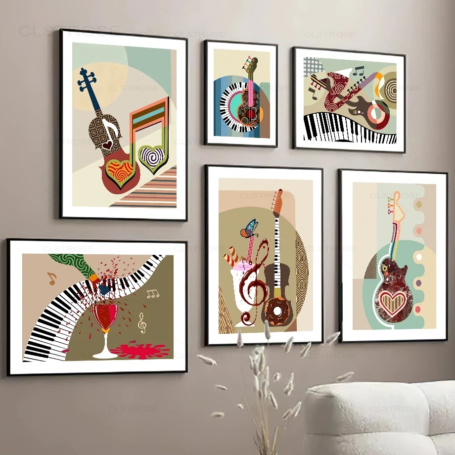 Abstract Guitar Violin Piano Wall Art Canvas Painting Nordic Musica Posters and Prints Wall Pictures for Living Room Home Decor