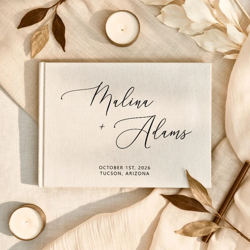Personalized Guest Book Photo Album, Engagement and Anniversary Guest Book, Linen Wedding Photo Album Wedding Guest Book